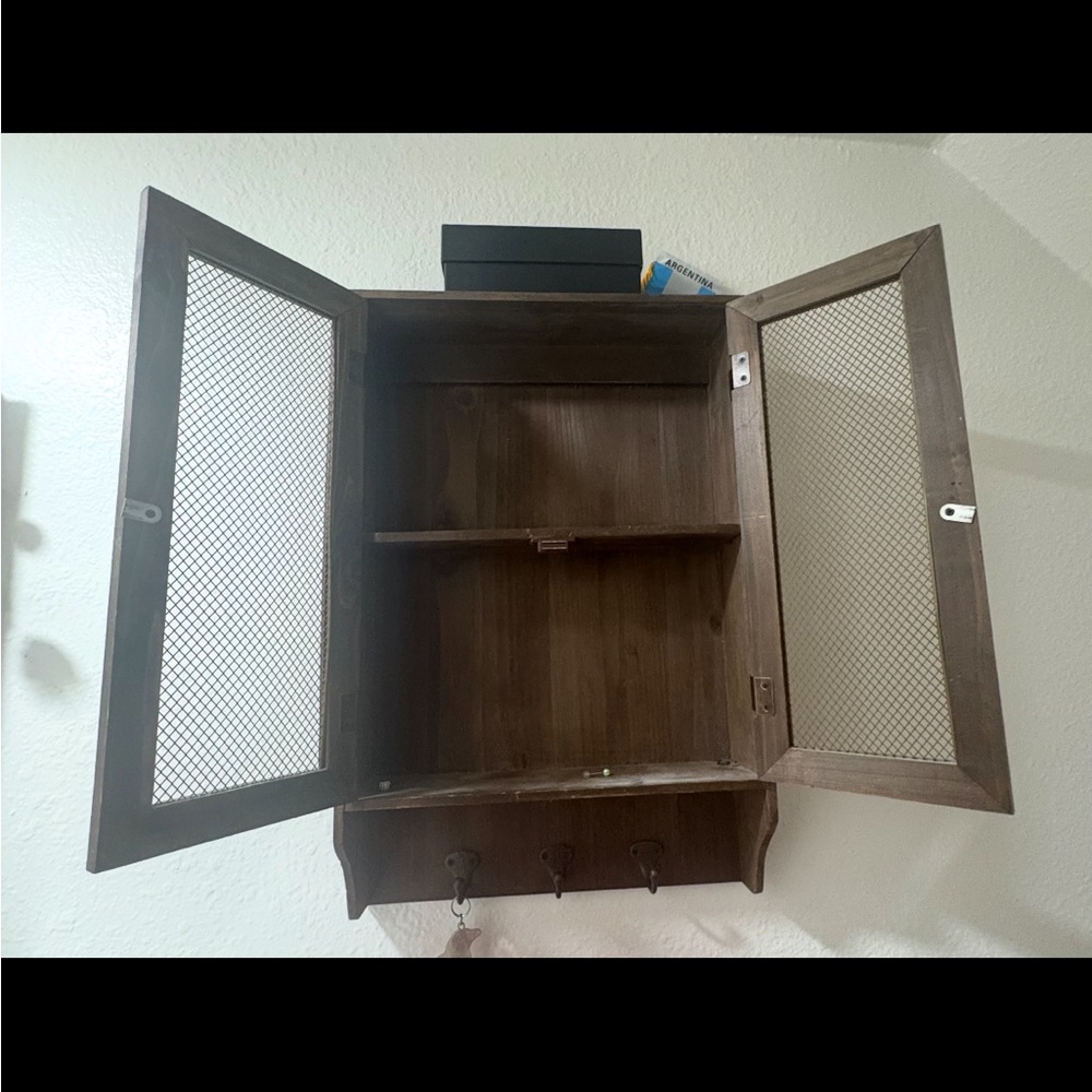 Rustic Wooden Wall Cabinet with Mesh Doors